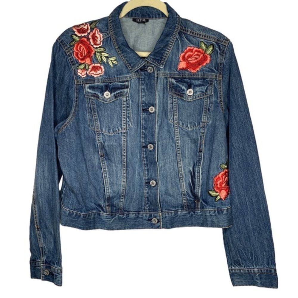 Ana Floral‎ Red Jean Jacket Blue Red XXL
